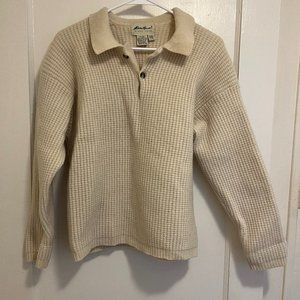 Eddie Bauer Biege 100% Wool Quarter-Button-Up Sweater, Size L